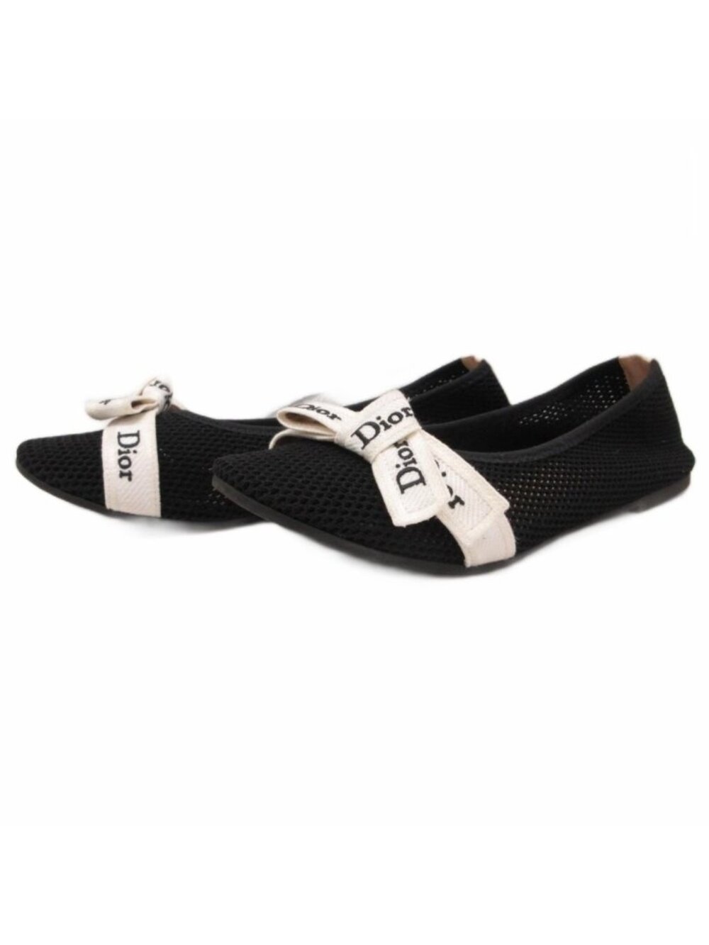 Dior J'adior Ballerina Flat Shoes Mesh Logo Ribbon Black